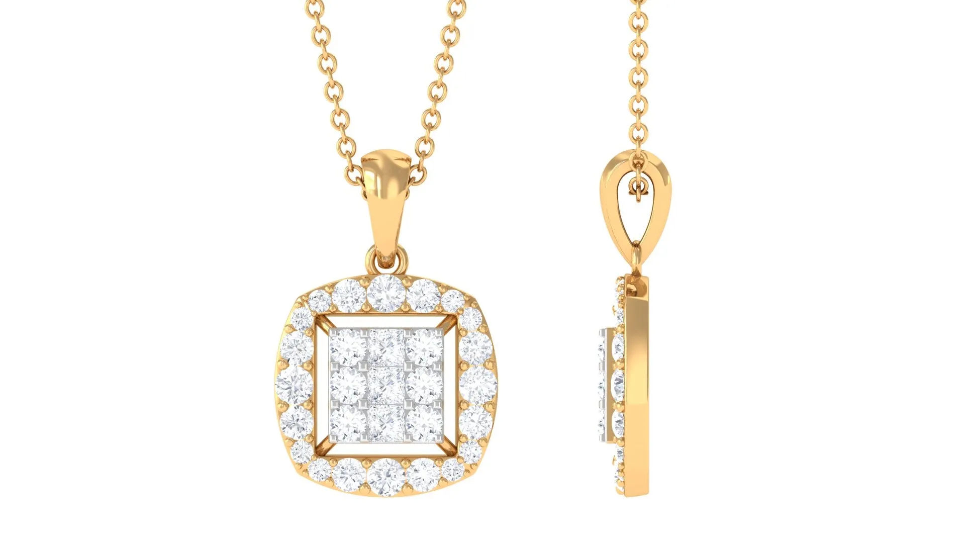 Round and Princess Cut Moissanite Pendant in Illusion Setting