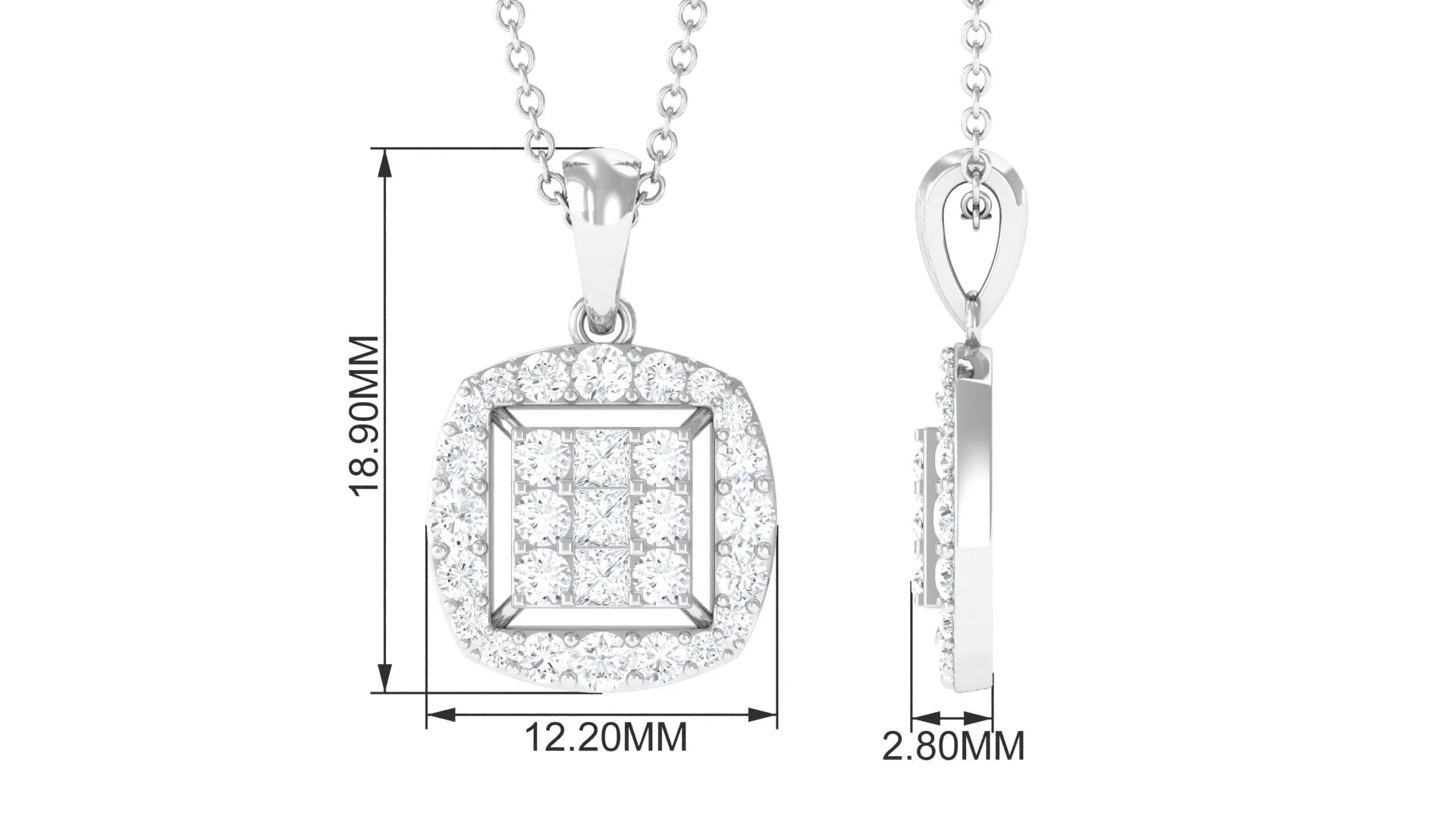 Round and Princess Cut Moissanite Pendant in Illusion Setting