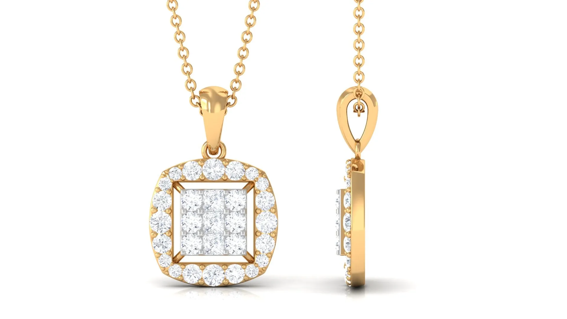Round and Princess Cut Moissanite Pendant in Illusion Setting