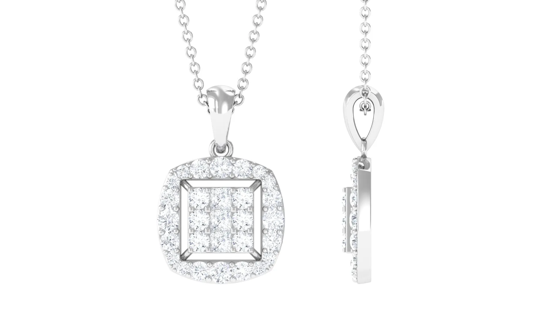 Round and Princess Cut Moissanite Pendant in Illusion Setting