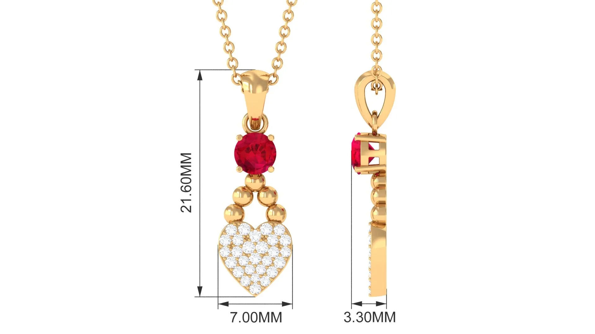 Round Cut Created Ruby and Diamond Heart Pendant