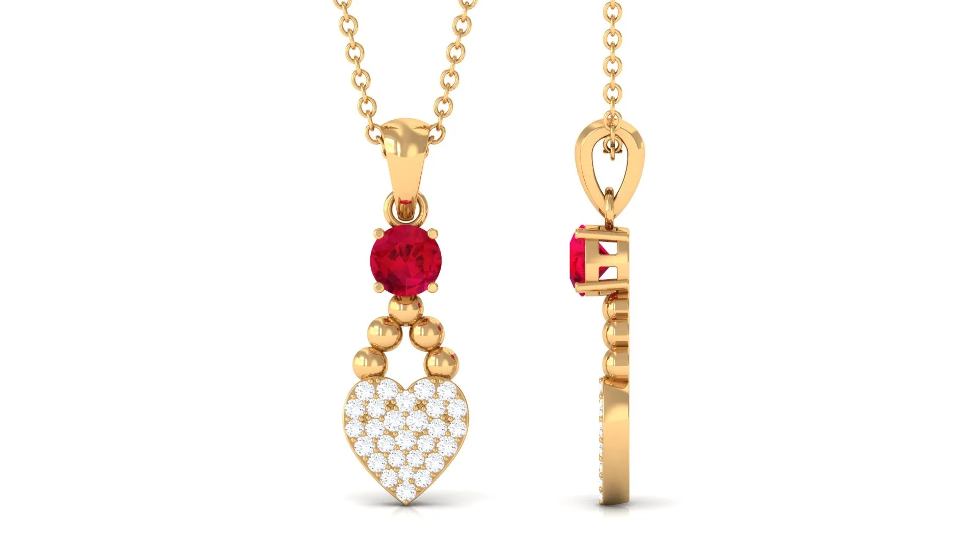 Round Cut Created Ruby and Diamond Heart Pendant