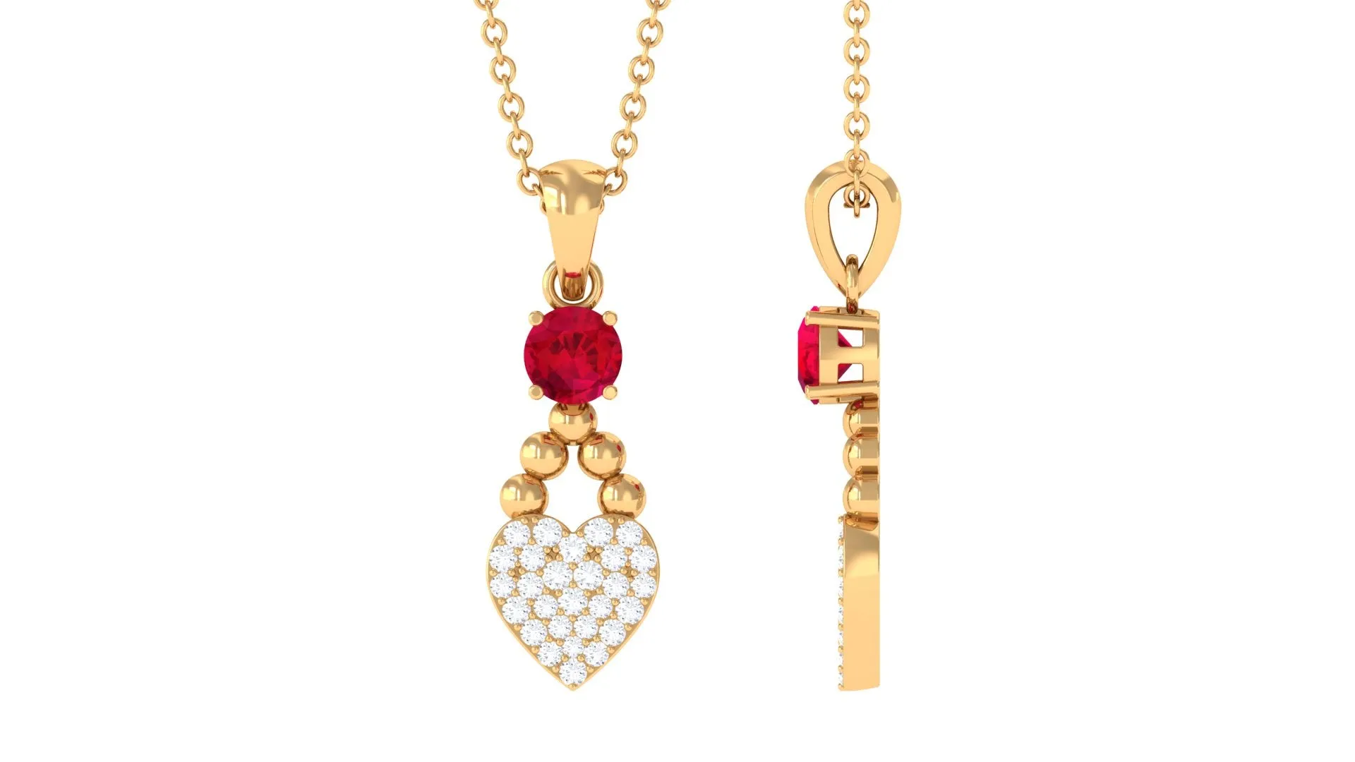 Round Cut Created Ruby and Diamond Heart Pendant