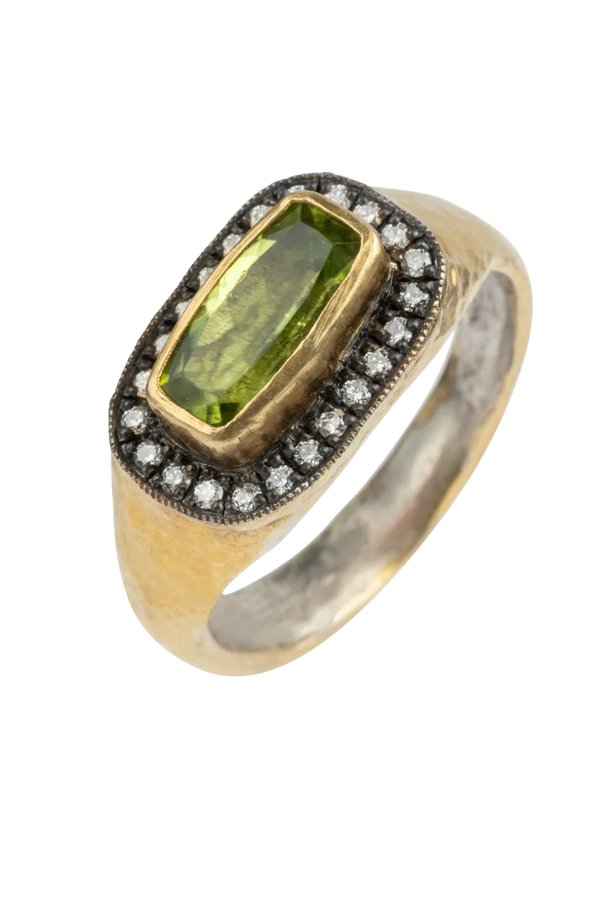 Round Peridot & Diamond Ring