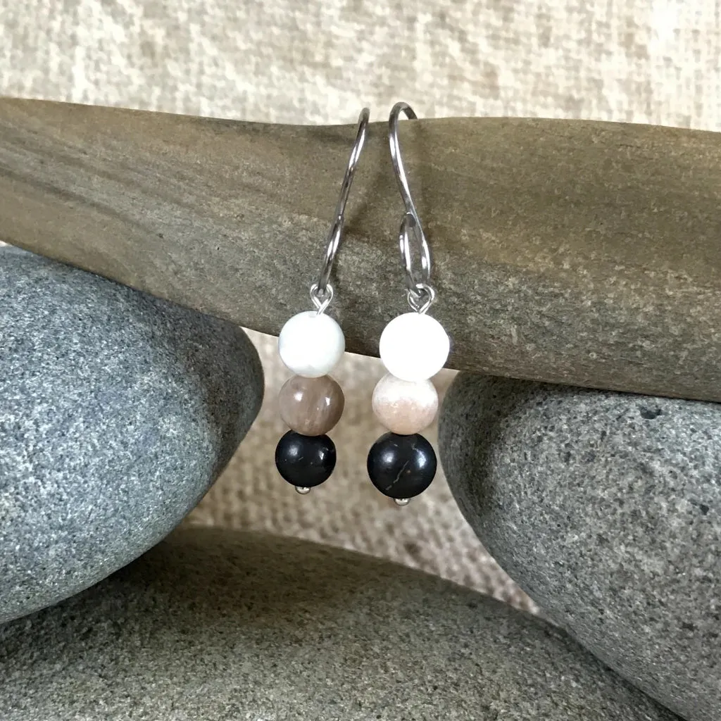 Shungite & Moonstone Earrings, Divine Feminine, Inner Goddess