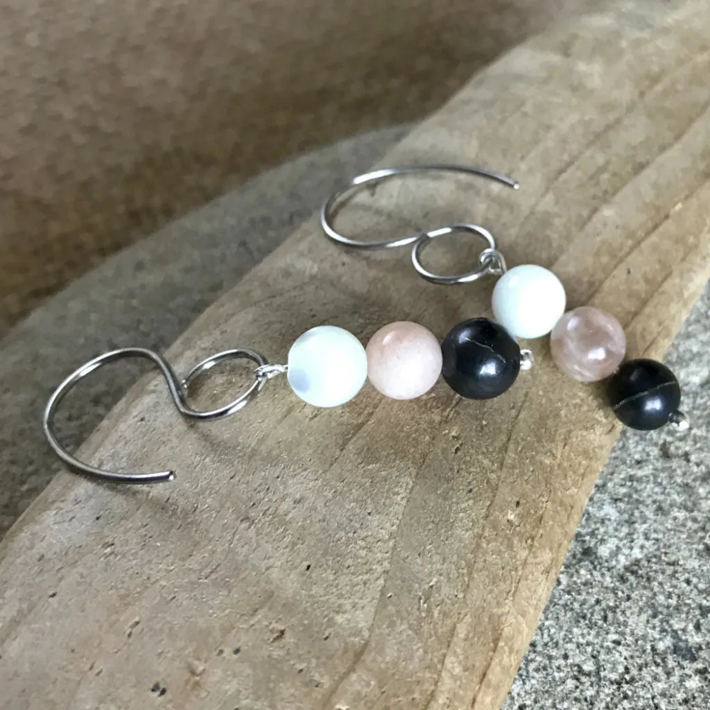 Shungite & Moonstone Earrings, Divine Feminine, Inner Goddess