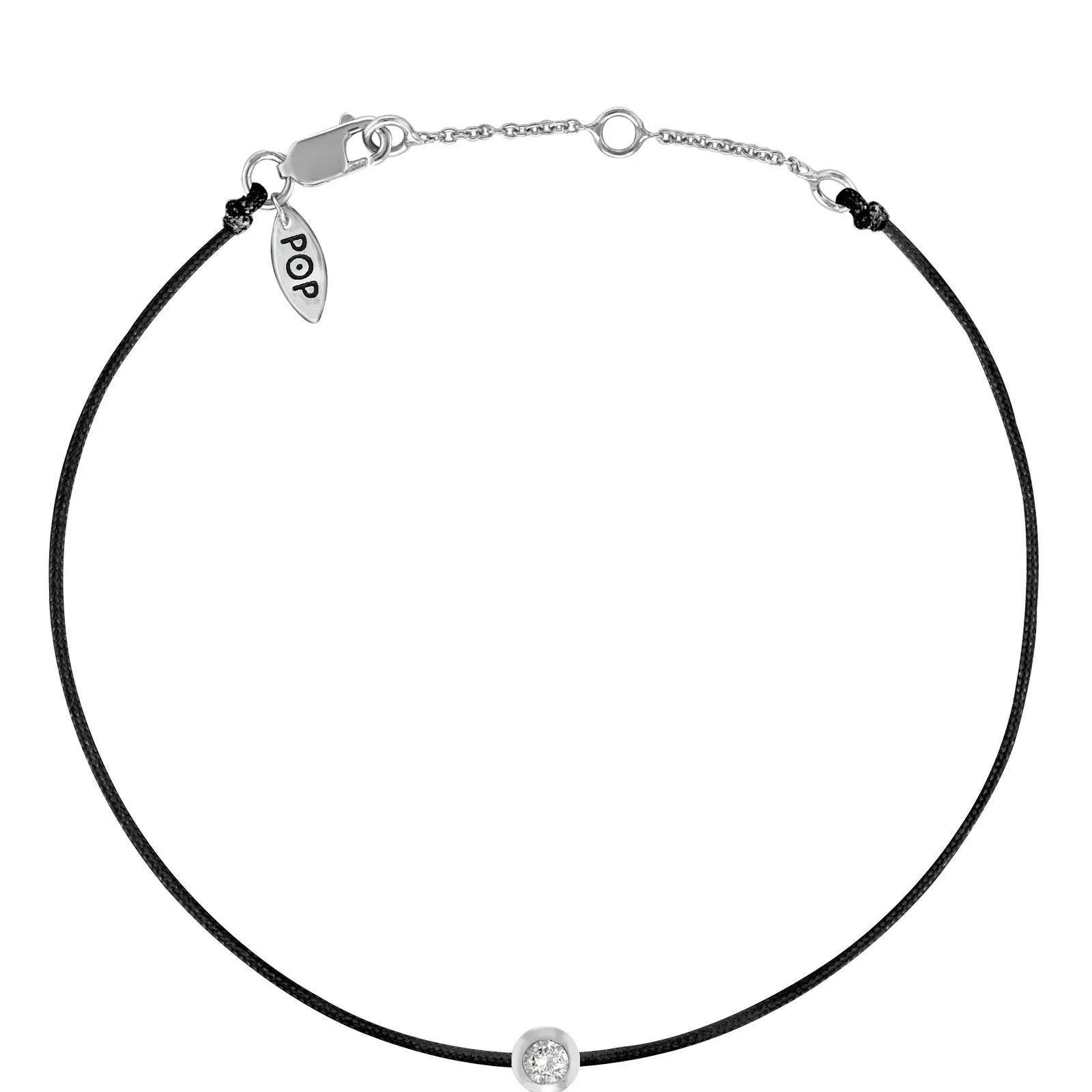 Silver Bezel - Black Cord Bracelet