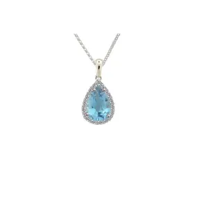 Silver blue topaz CZ pear shaped pendant