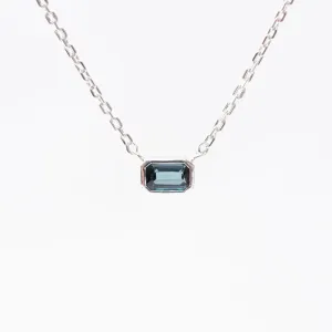Silver Octagon Shaped Blue Topaz Necklace