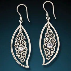 SILVER, RAINBOW MOONSTONE LEAF EARRINGS - DANCING LEAVES