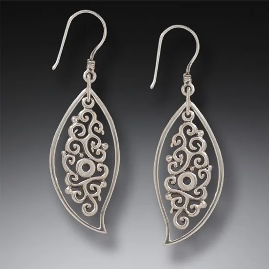 SILVER, RAINBOW MOONSTONE LEAF EARRINGS - DANCING LEAVES