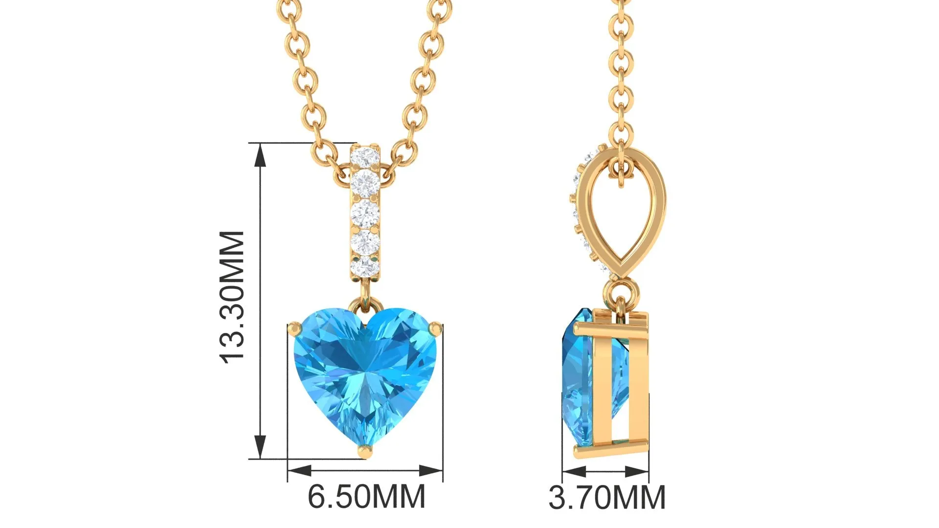 Simple Heart Shape Swiss Blue Topaz Solitaire Pendant with Diamond Accent Bail
