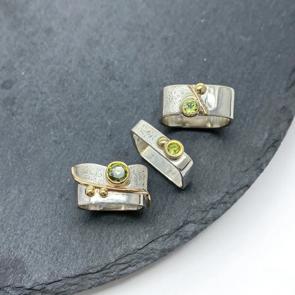 Skinny Square Stacking Gold Bezel Set Peridot Ring