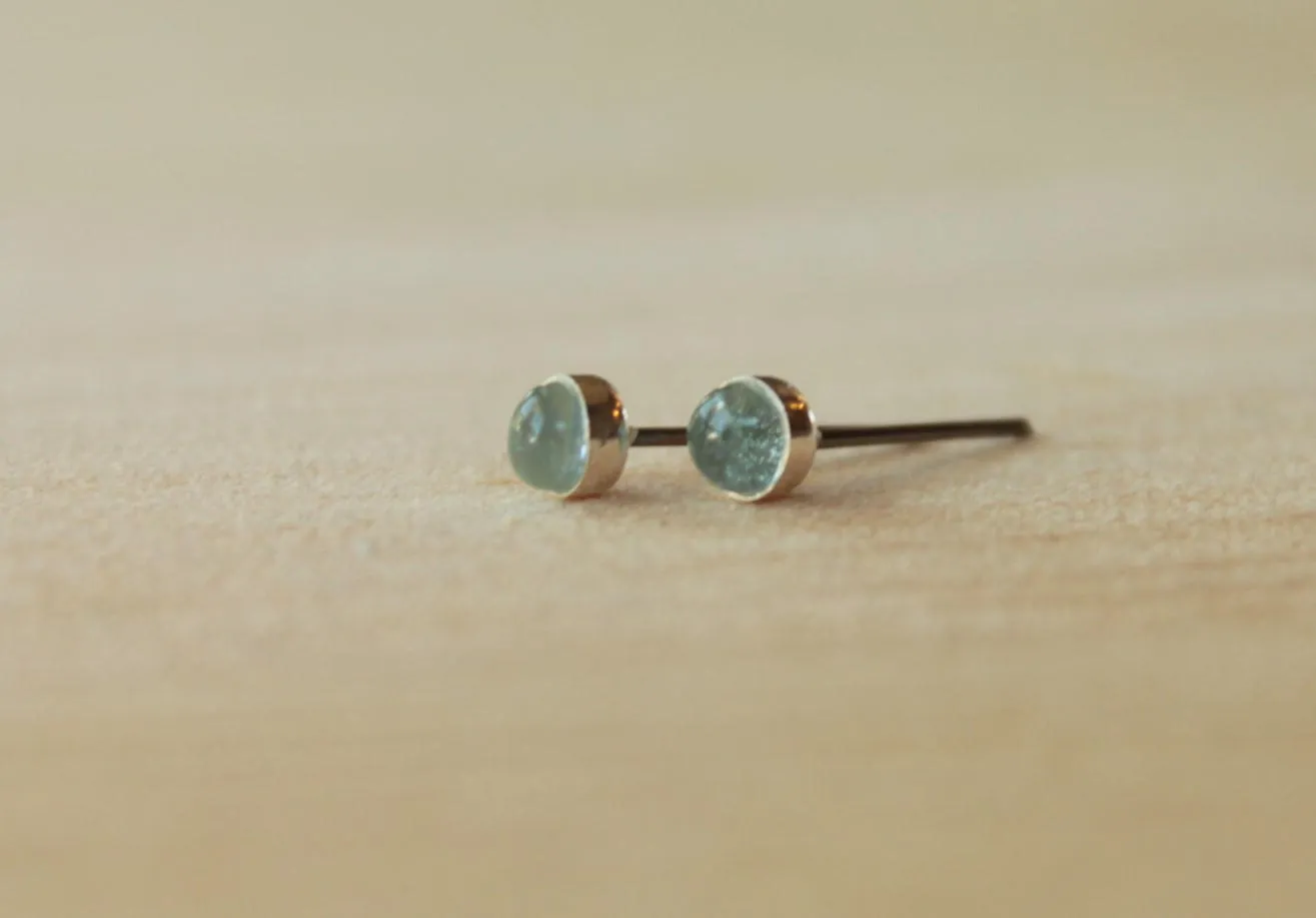 Sky Blue Topaz Bezel Gemstones, Small (Niobium or Titanium Post Earrings)