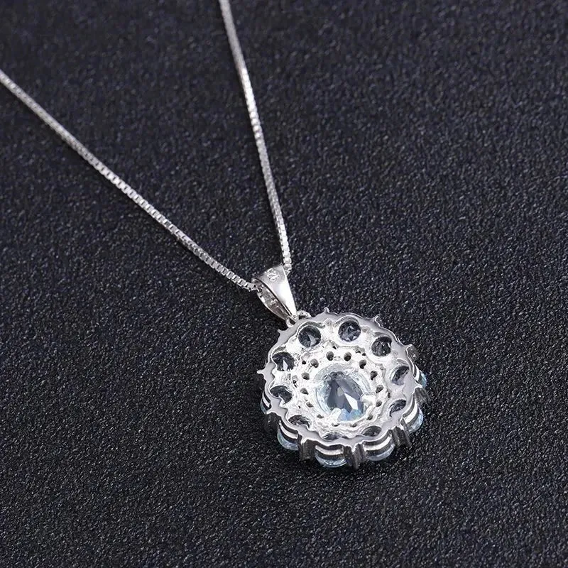 Sky Blue Topaz Cluster Necklace crafted in 925 Silver | Irosk ®