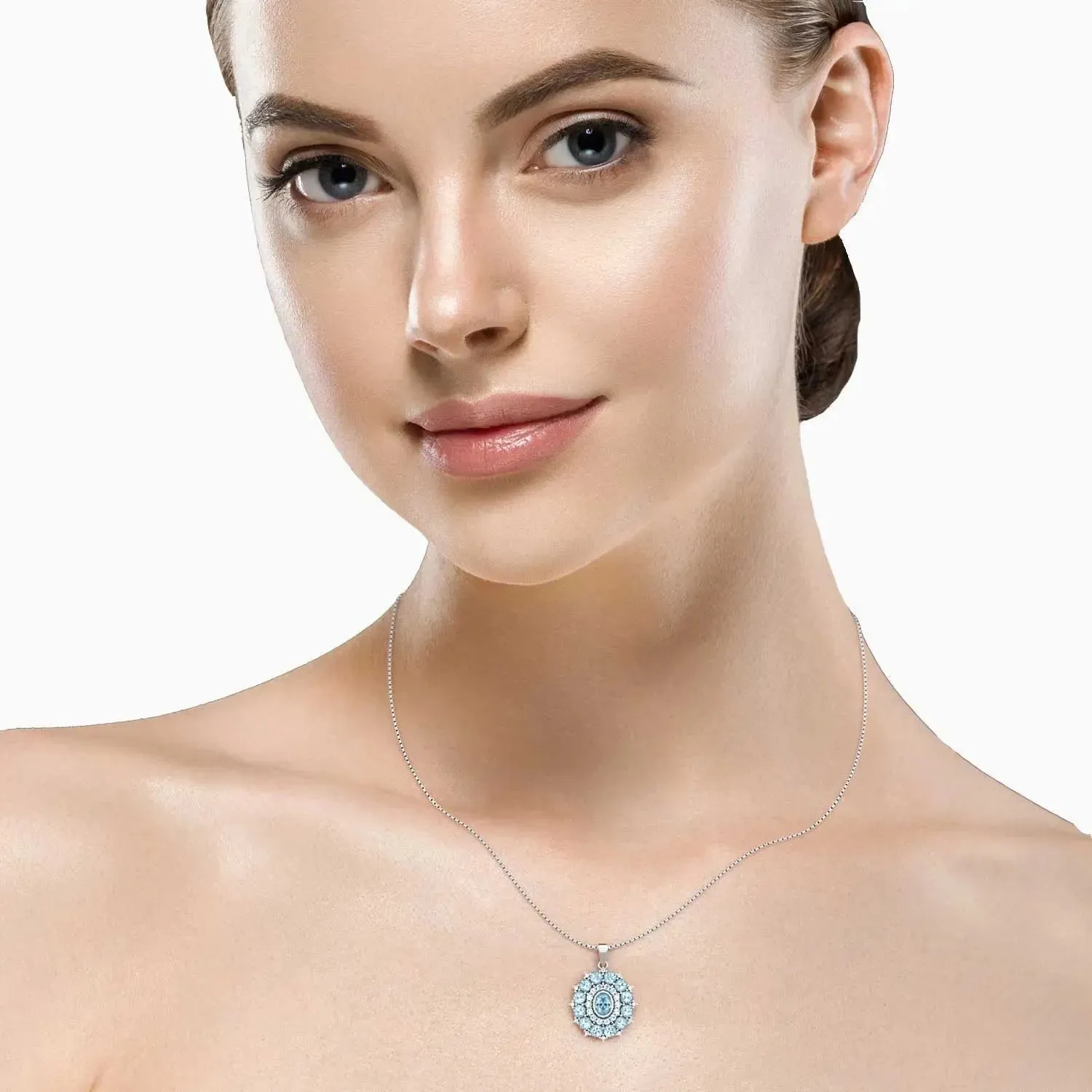 Sky Blue Topaz Cluster Necklace crafted in 925 Silver | Irosk ®