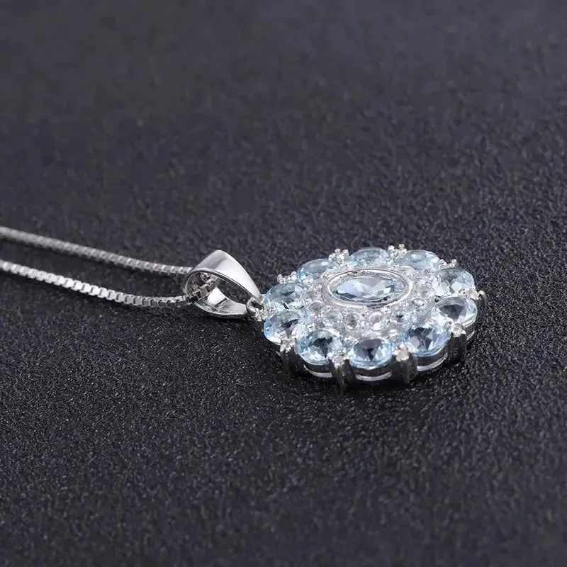 Sky Blue Topaz Cluster Necklace crafted in 925 Silver | Irosk ®