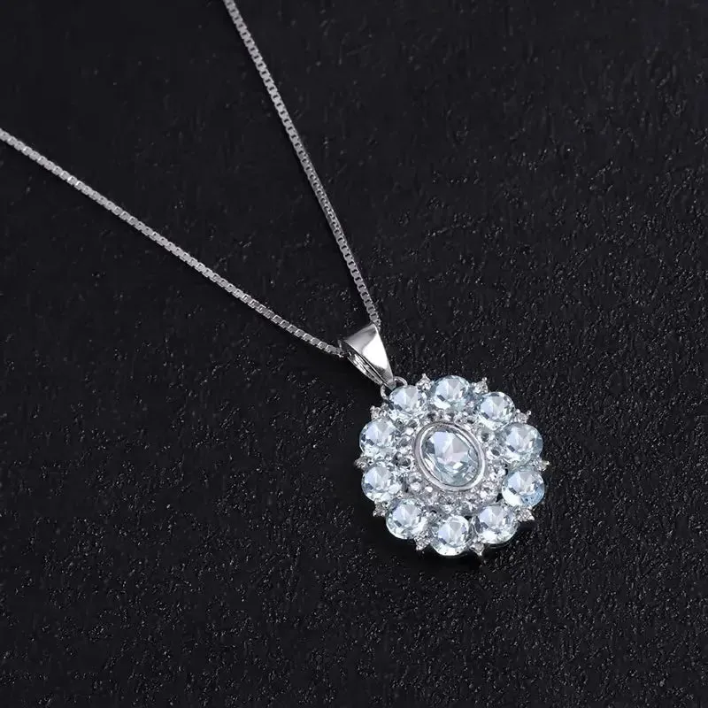 Sky Blue Topaz Cluster Necklace crafted in 925 Silver | Irosk ®