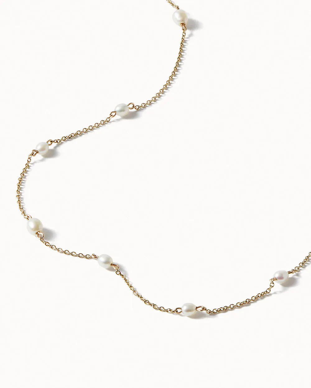 Solid Gold Long Pearl Necklace