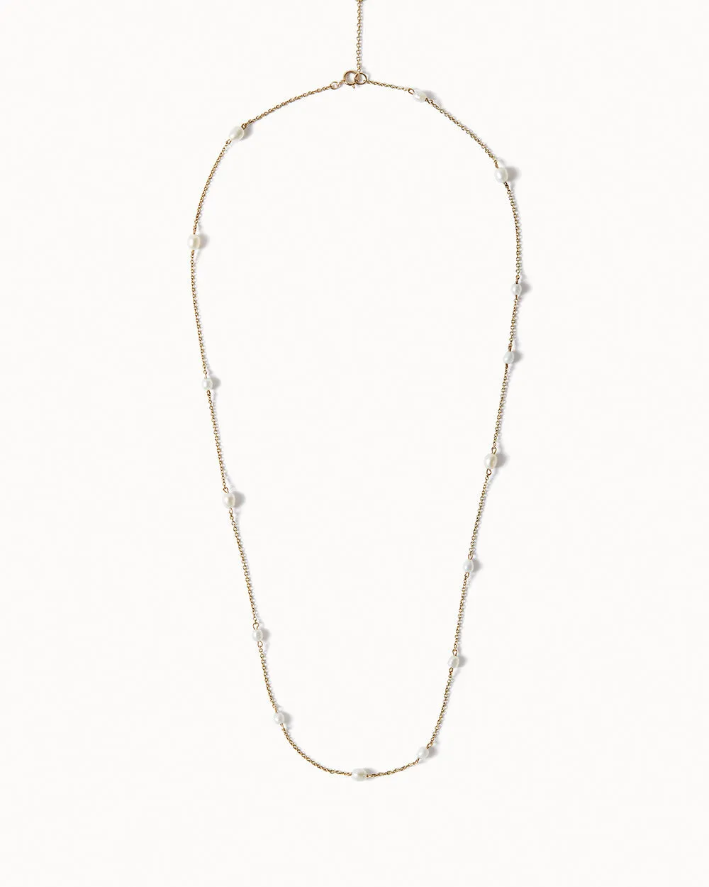 Solid Gold Long Pearl Necklace