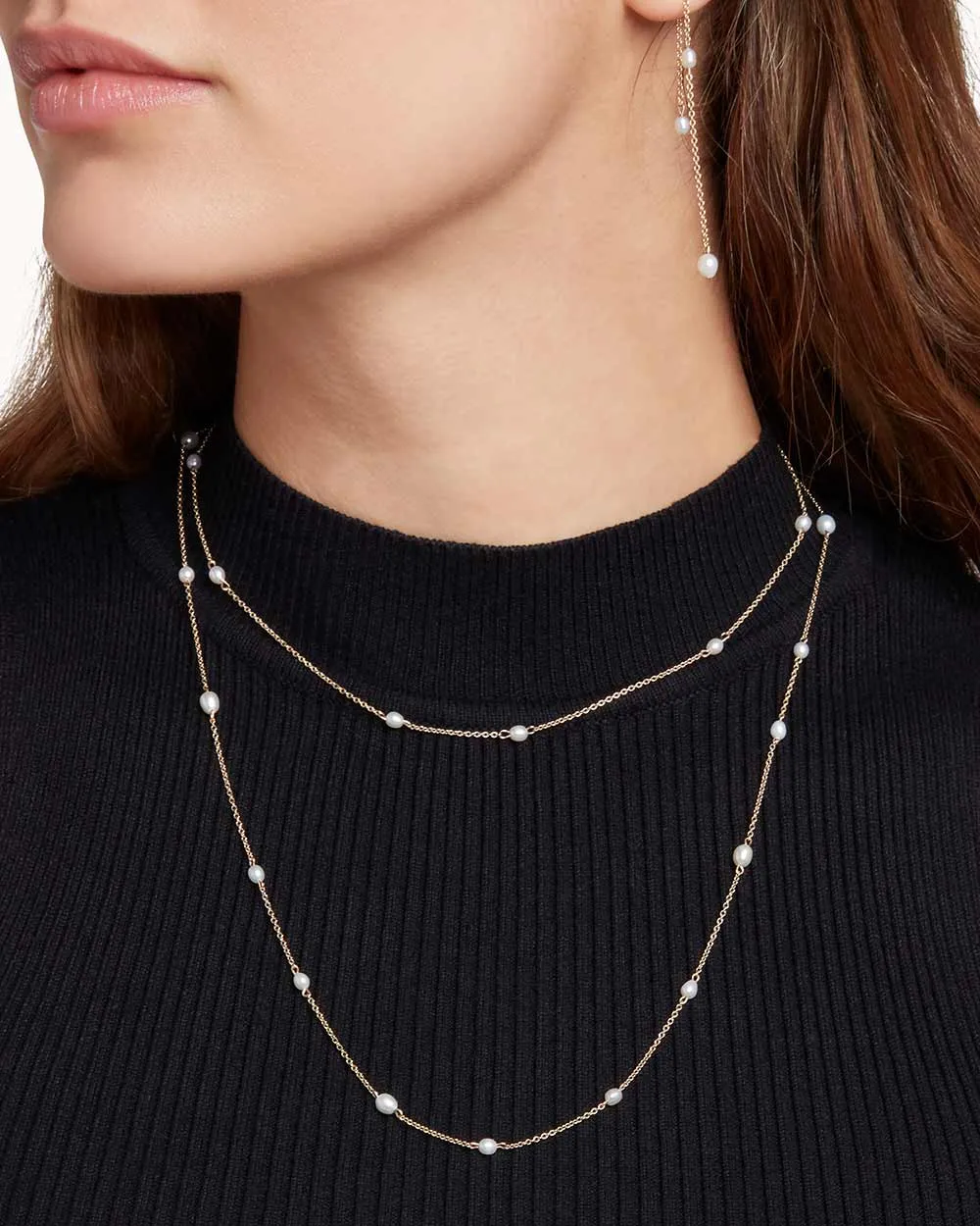 Solid Gold Long Pearl Necklace