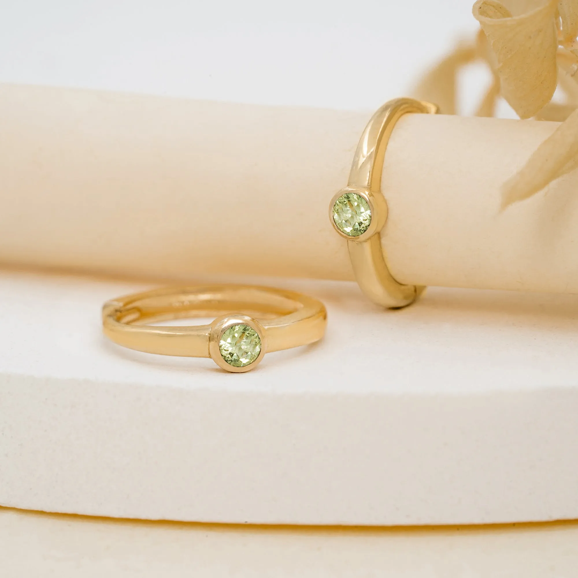 Solid Gold Peridot Huggies, Nina