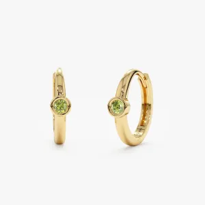 Solid Gold Peridot Huggies, Nina