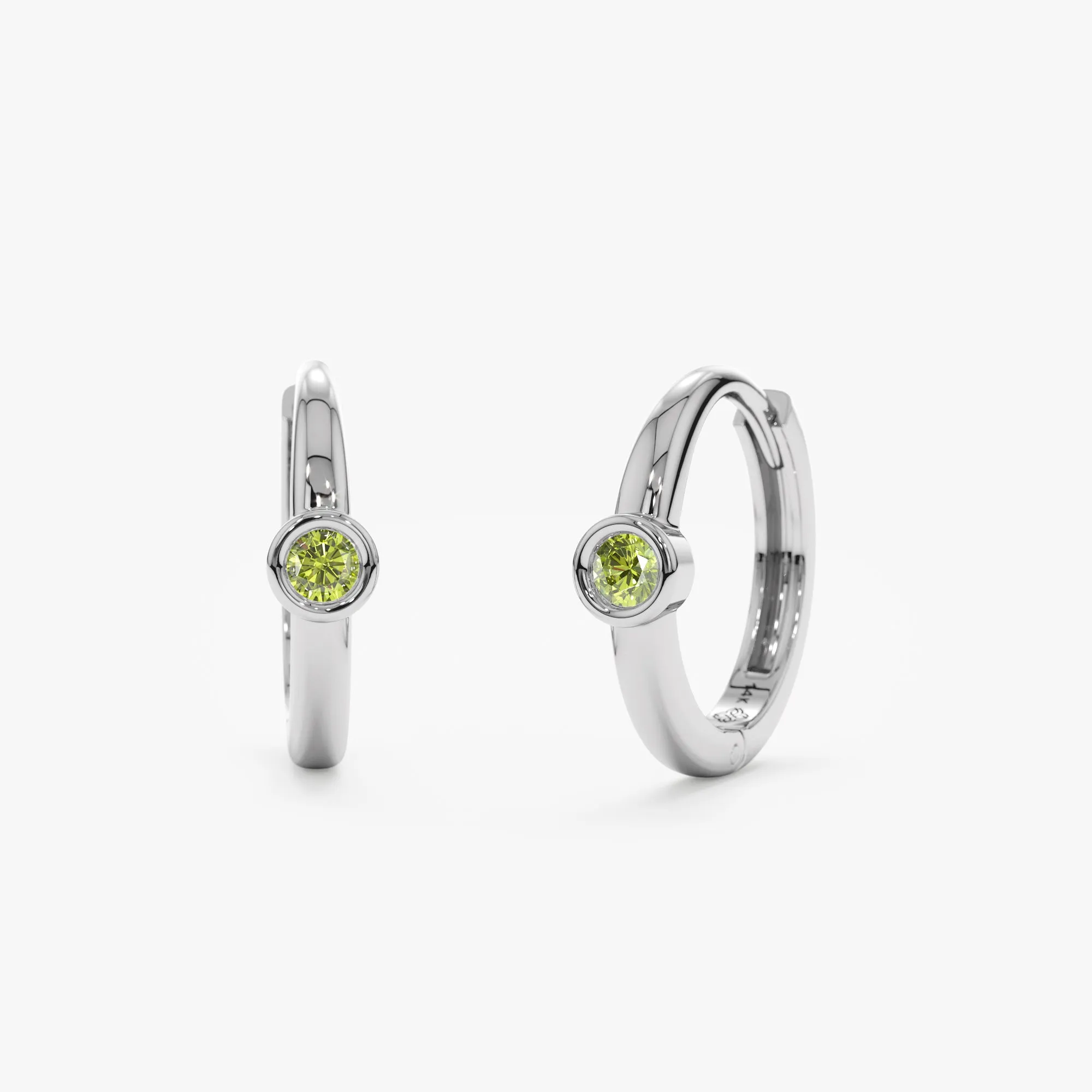Solid Gold Peridot Huggies, Nina