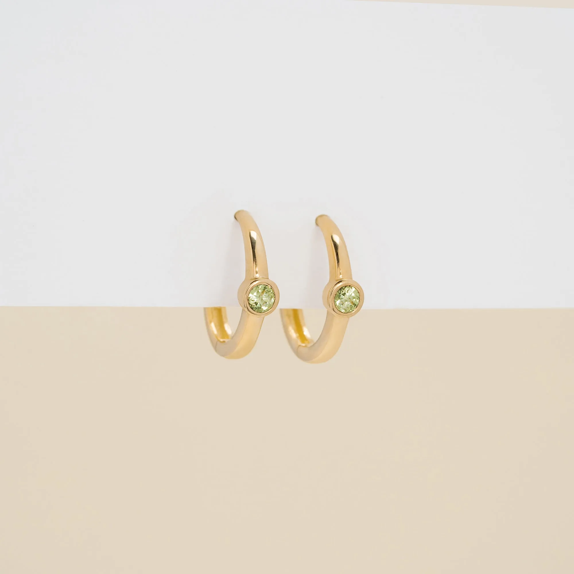 Solid Gold Peridot Huggies, Nina