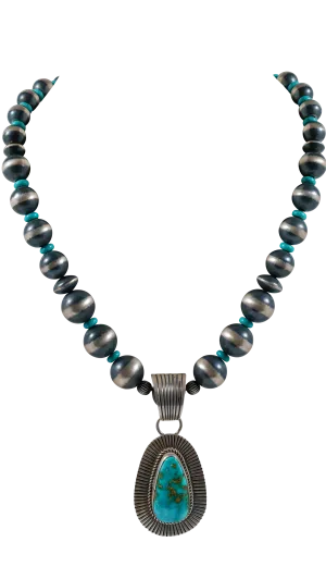 Sonoran Turquoise Pendant & Navajo Pearls Necklace Set | Albert Jake