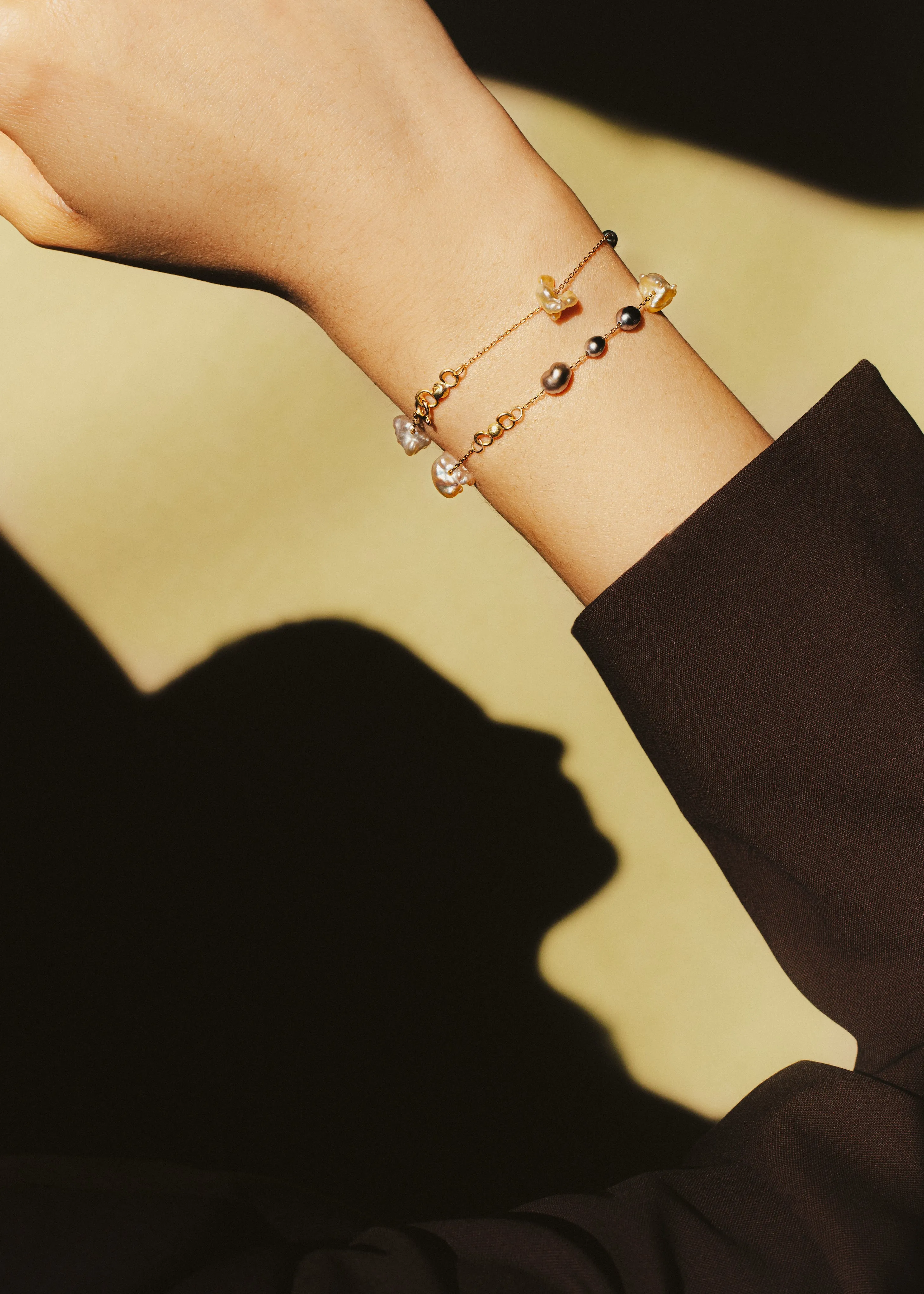 Station Tahitian Keshi pearl Bracelet with Eyelets