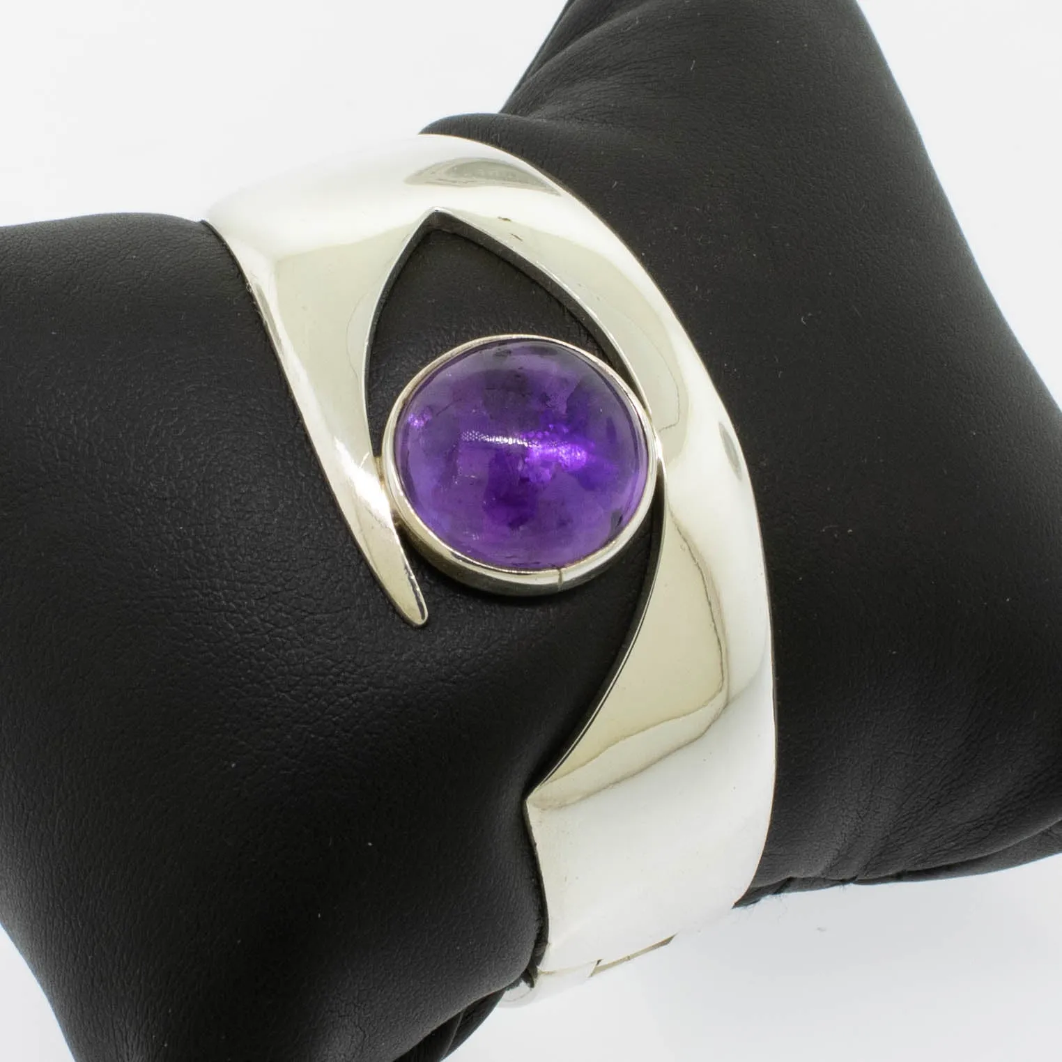 Sterling Silver 6.25" Sigi Taxco Amethyst Bangle Bracelet Preowned Jewelry