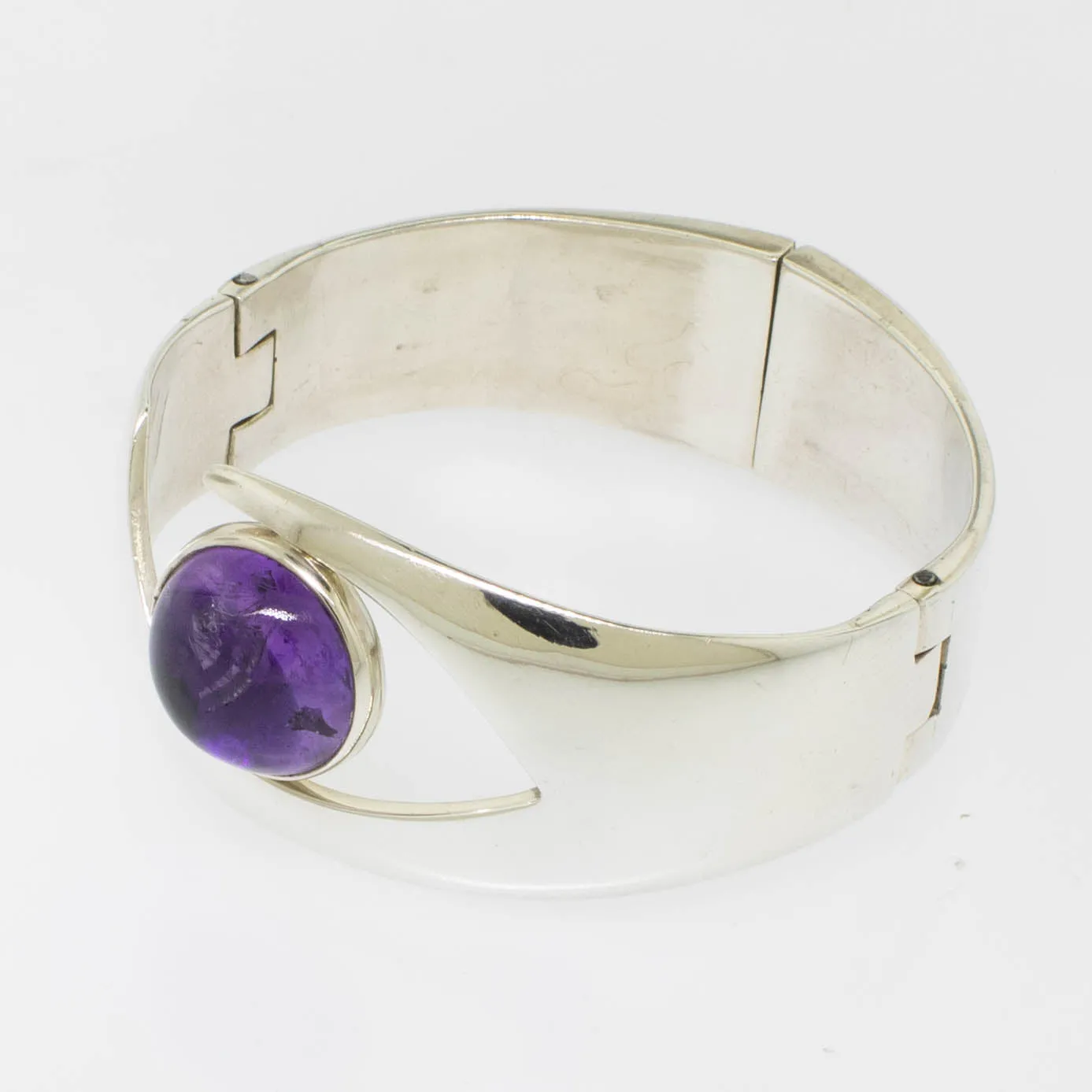 Sterling Silver 6.25" Sigi Taxco Amethyst Bangle Bracelet Preowned Jewelry