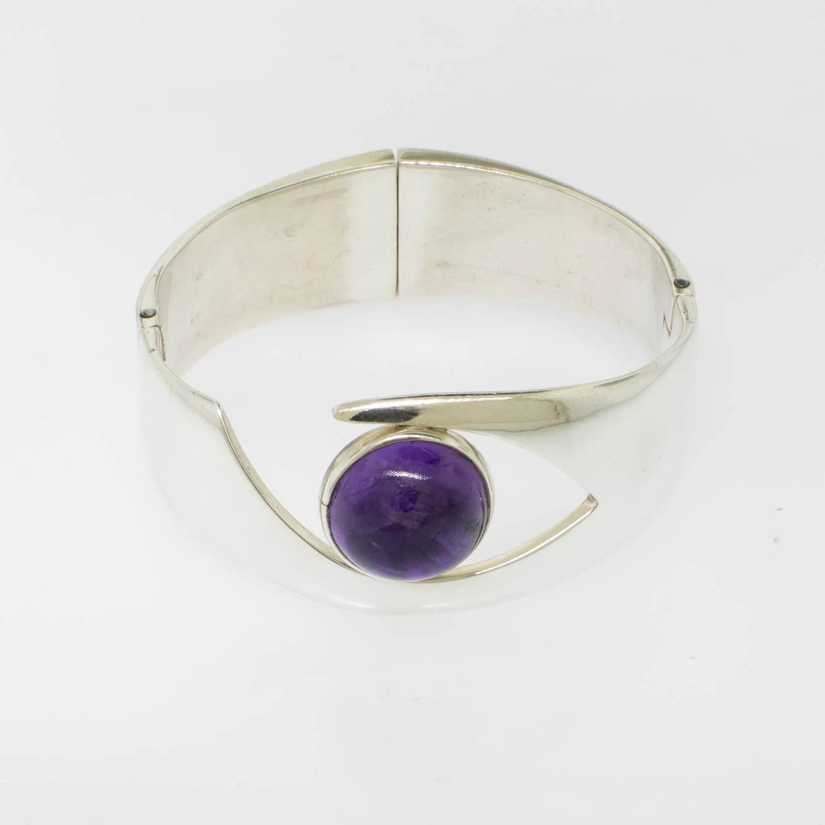 Sterling Silver 6.25" Sigi Taxco Amethyst Bangle Bracelet Preowned Jewelry