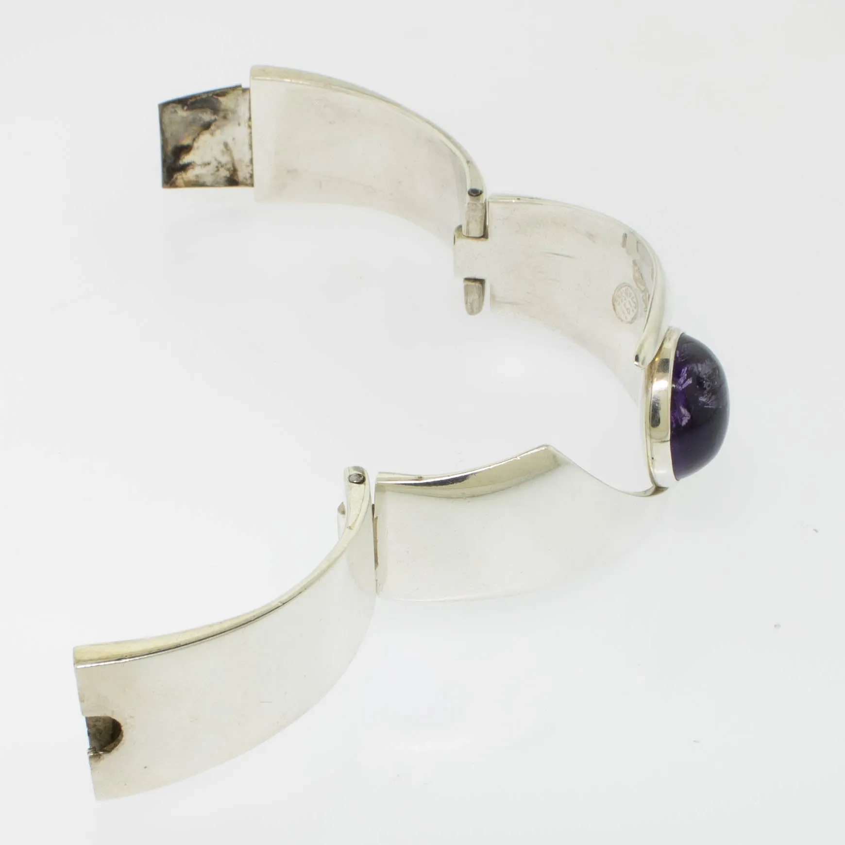 Sterling Silver 6.25" Sigi Taxco Amethyst Bangle Bracelet Preowned Jewelry