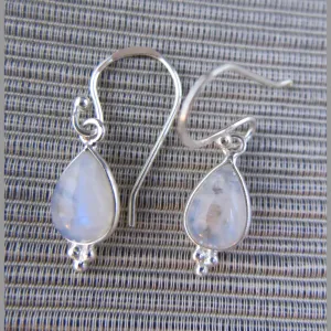 Sterling Silver and Rainbow Moonstone Drop Earrings