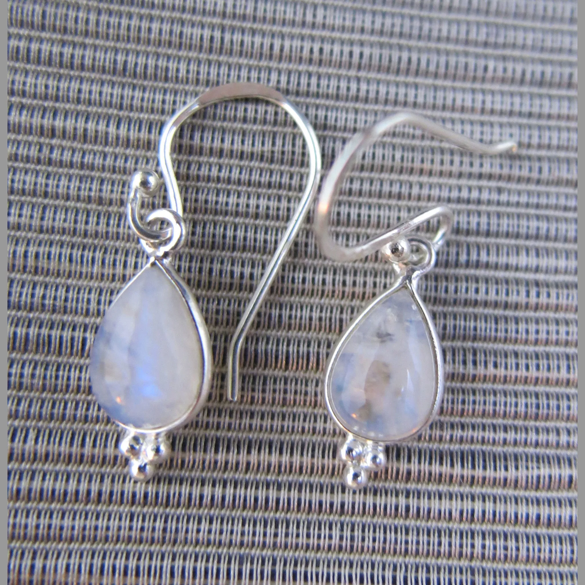 Sterling Silver and Rainbow Moonstone Drop Earrings