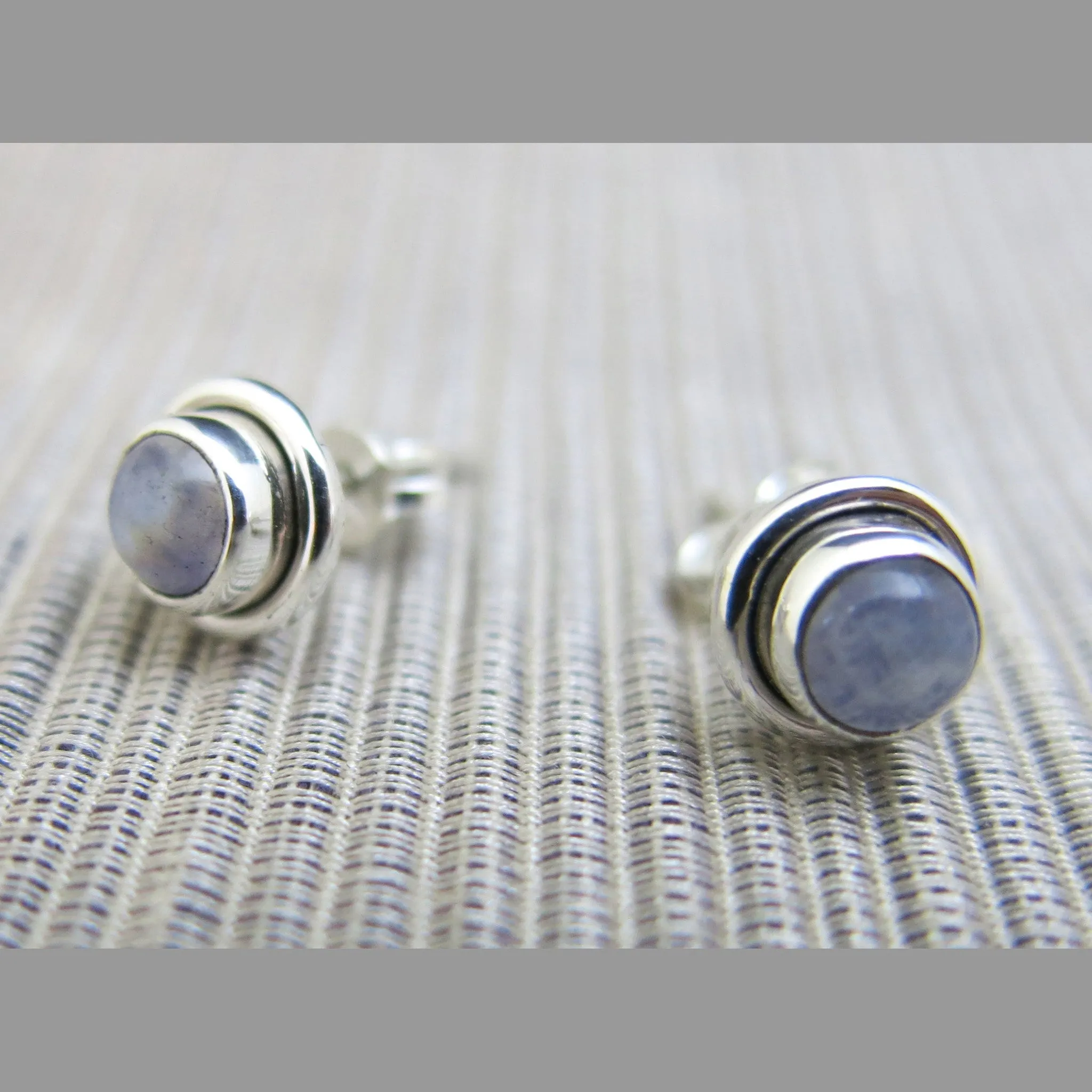Sterling Silver and Rainbow Moonstone Stud Earrings.