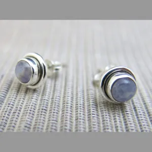 Sterling Silver and Rainbow Moonstone Stud Earrings.