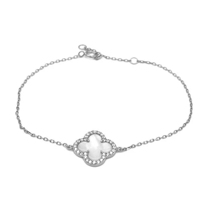 Sterling Silver CZ Clover Bracelet