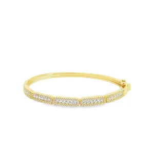 Sterling Silver Gold Plated CZ Oval Bangle Bracelet
