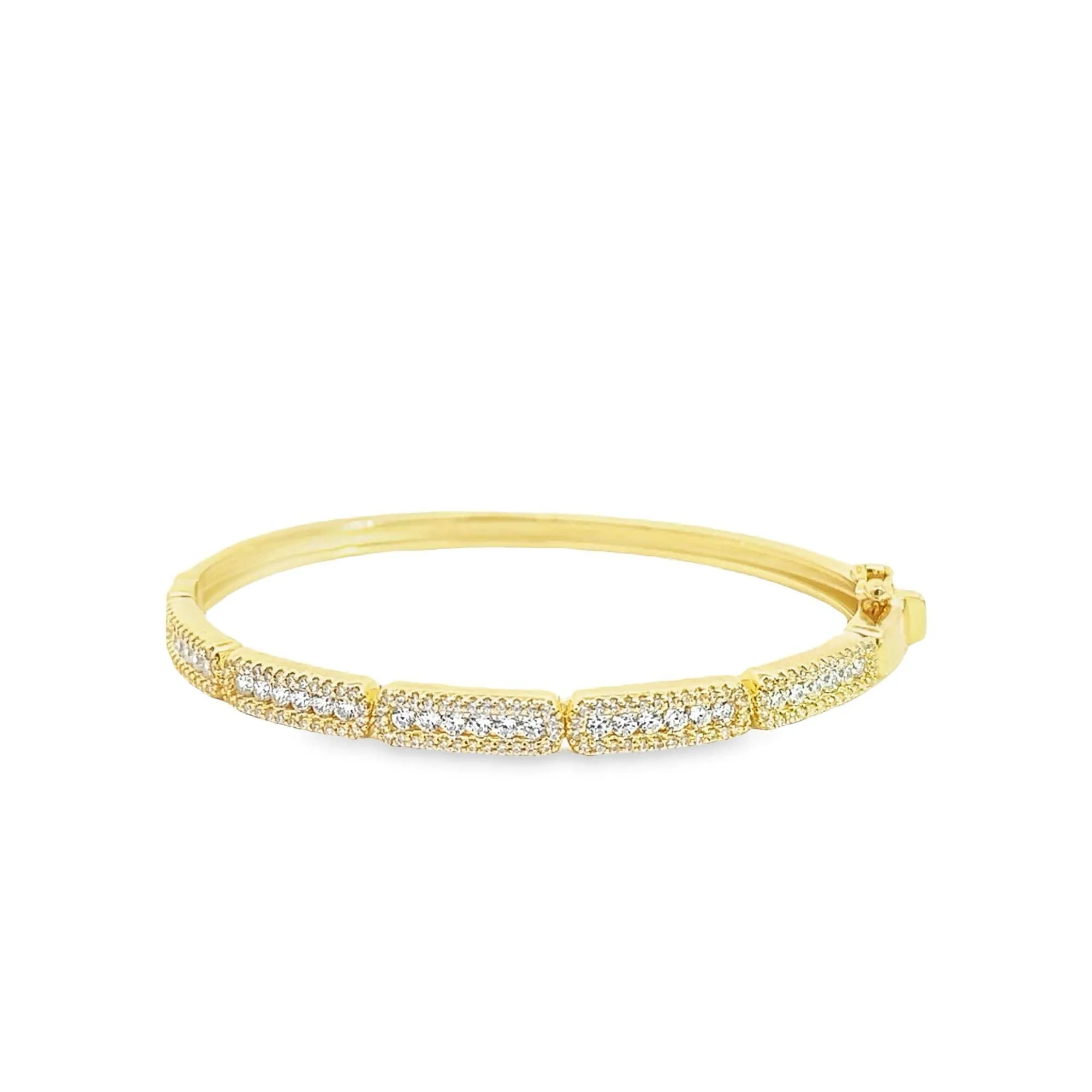 Sterling Silver Gold Plated CZ Oval Bangle Bracelet