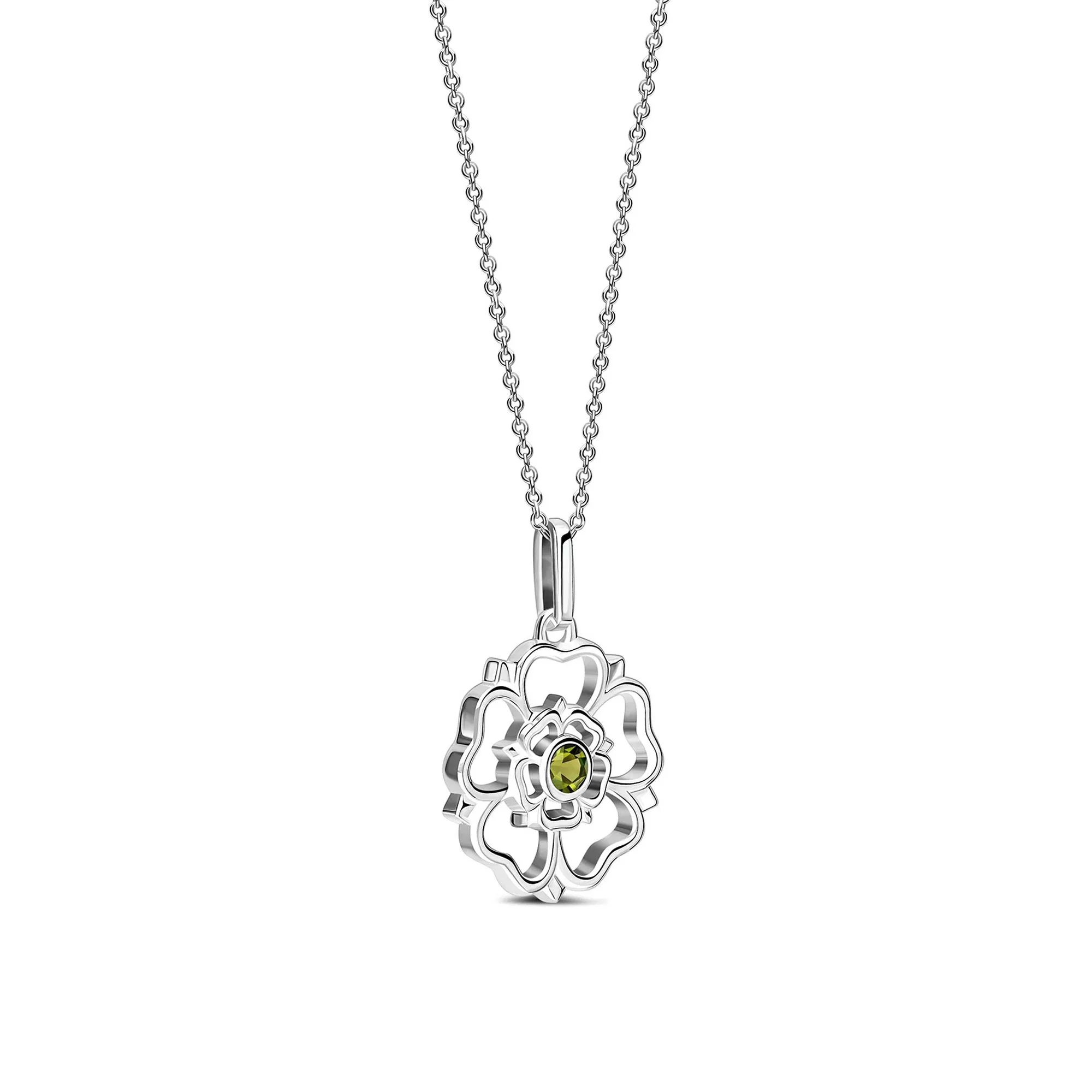 Sterling Silver Peridot Yorkshire Rose Pendant