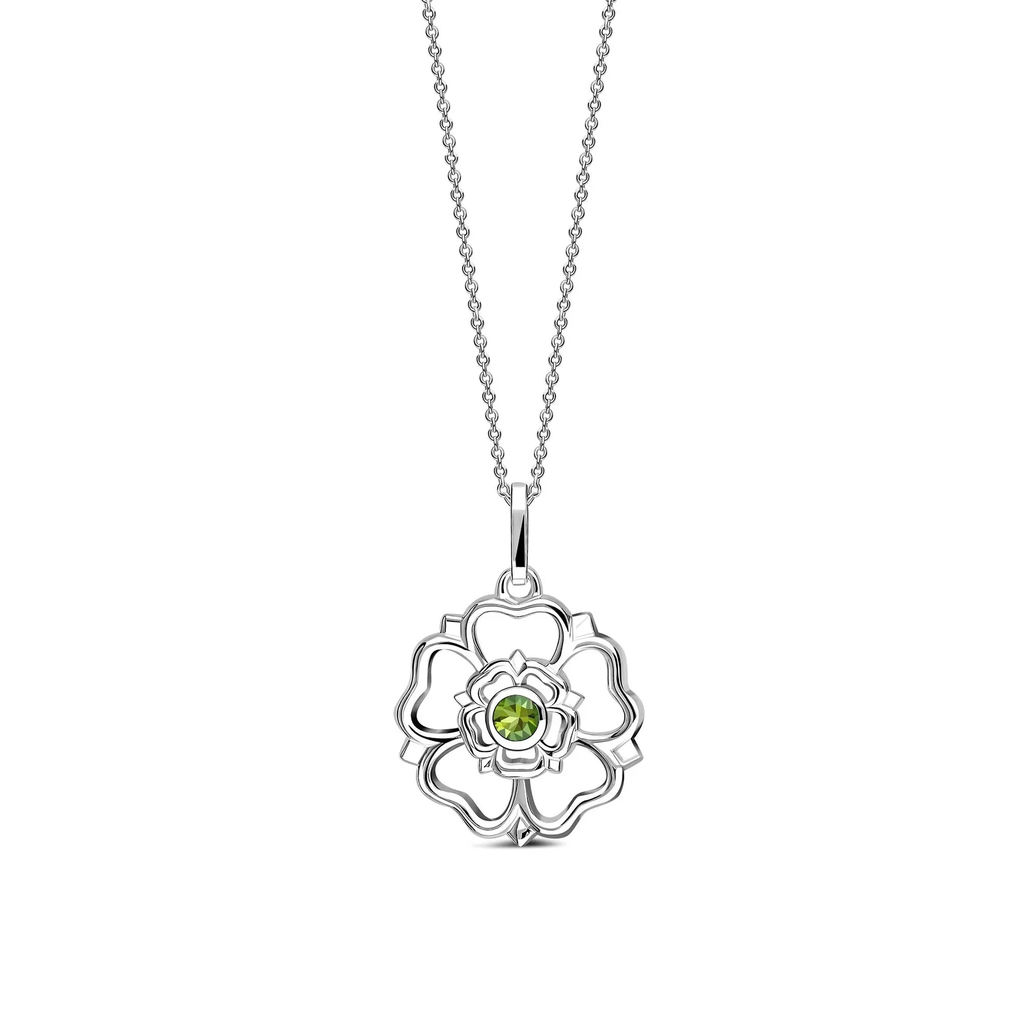 Sterling Silver Peridot Yorkshire Rose Pendant