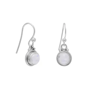 Sterling Silver Round Rainbow Moonstone Dangle Earrings