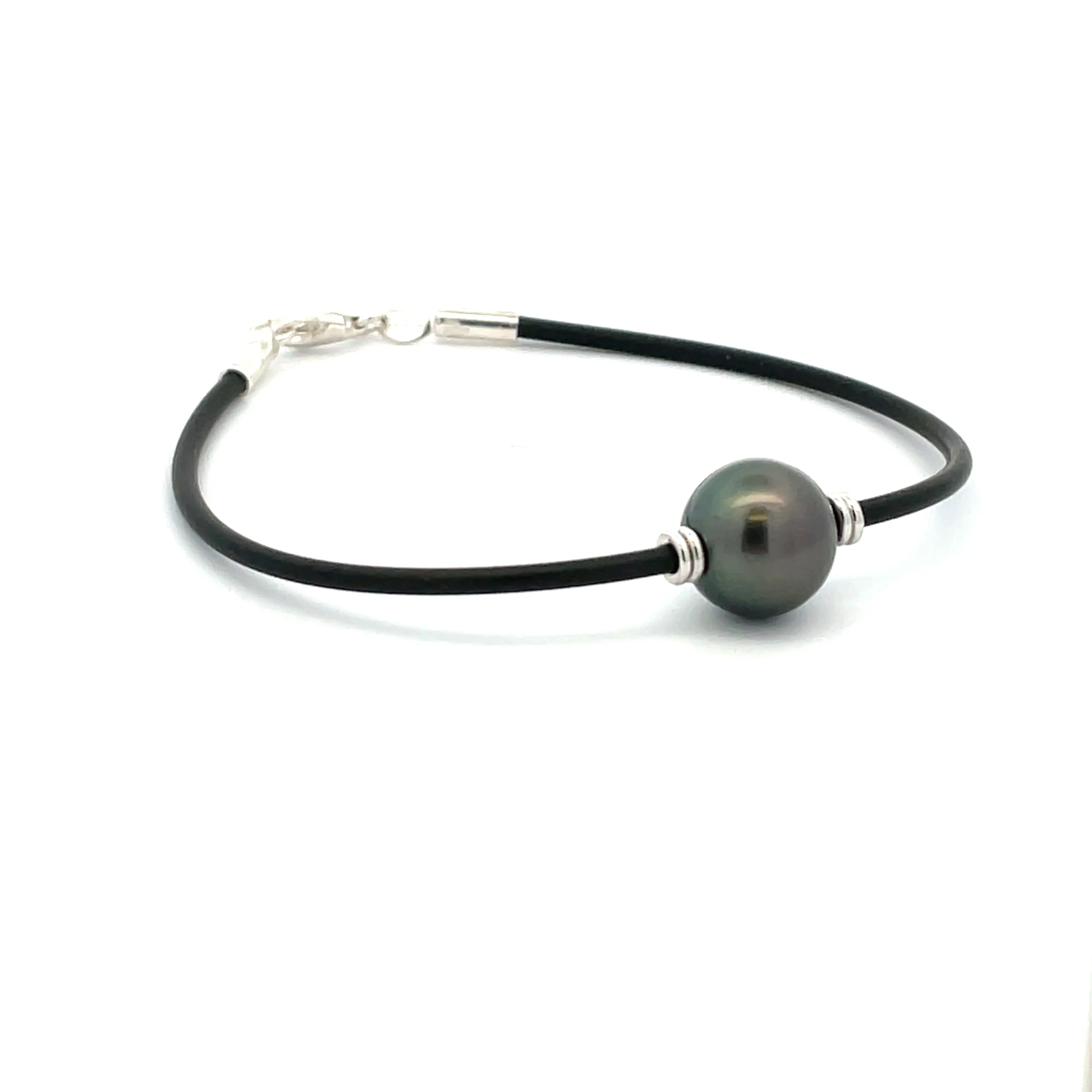 Sterling Silver Tahitian Cultured Pearl Neoprene Bracelet