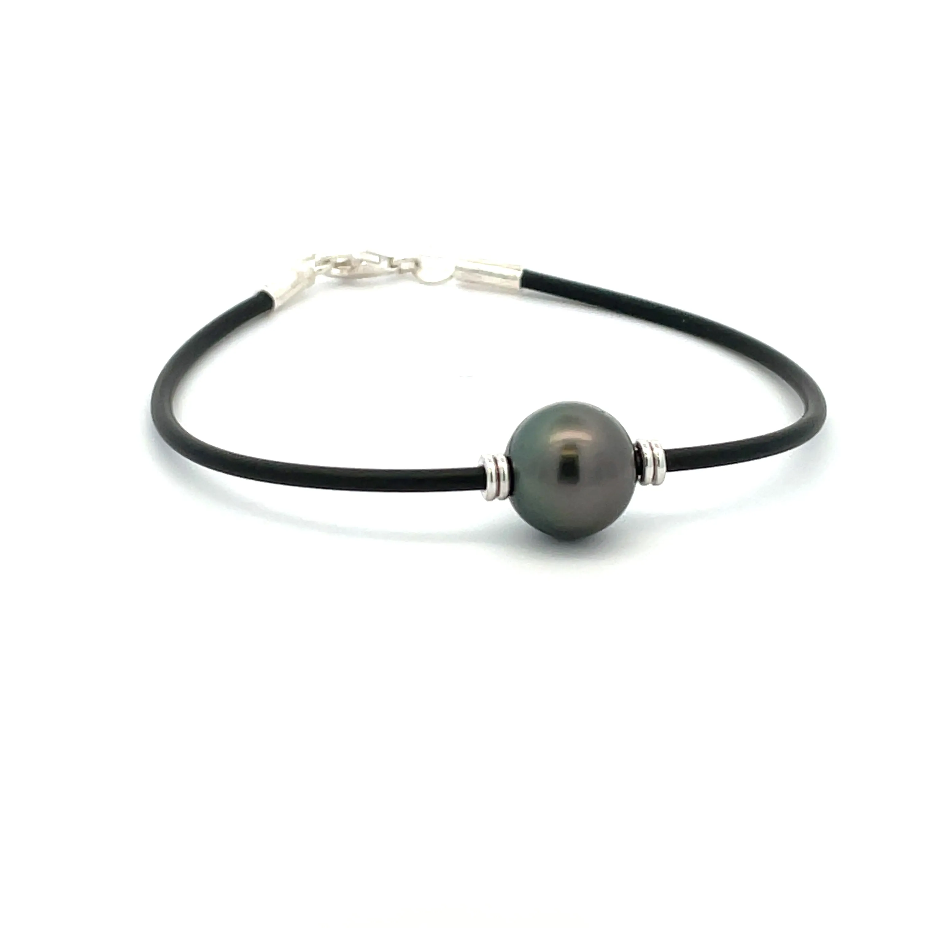 Sterling Silver Tahitian Cultured Pearl Neoprene Bracelet