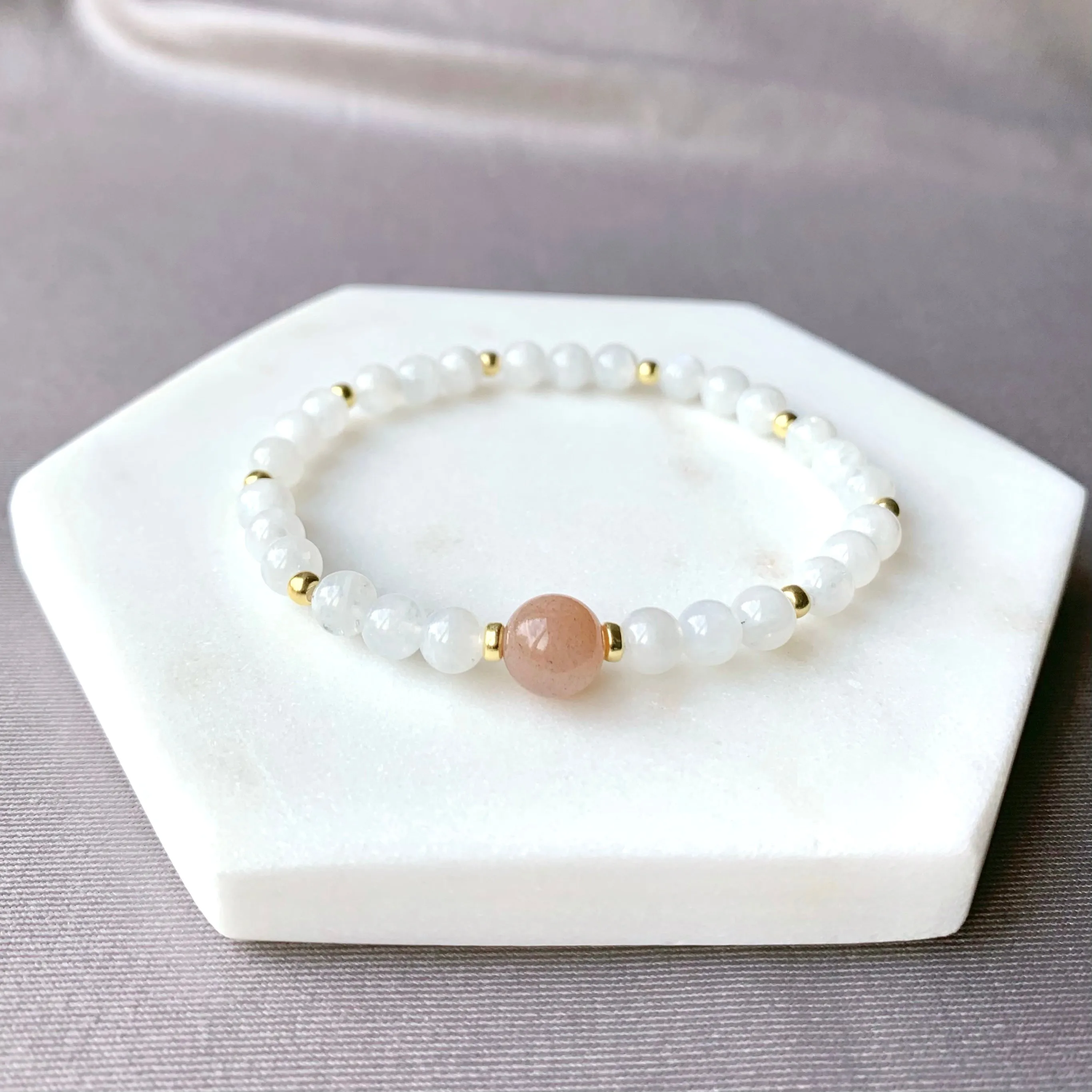Sunstone & Moonstone Gold Beaded Bracelet