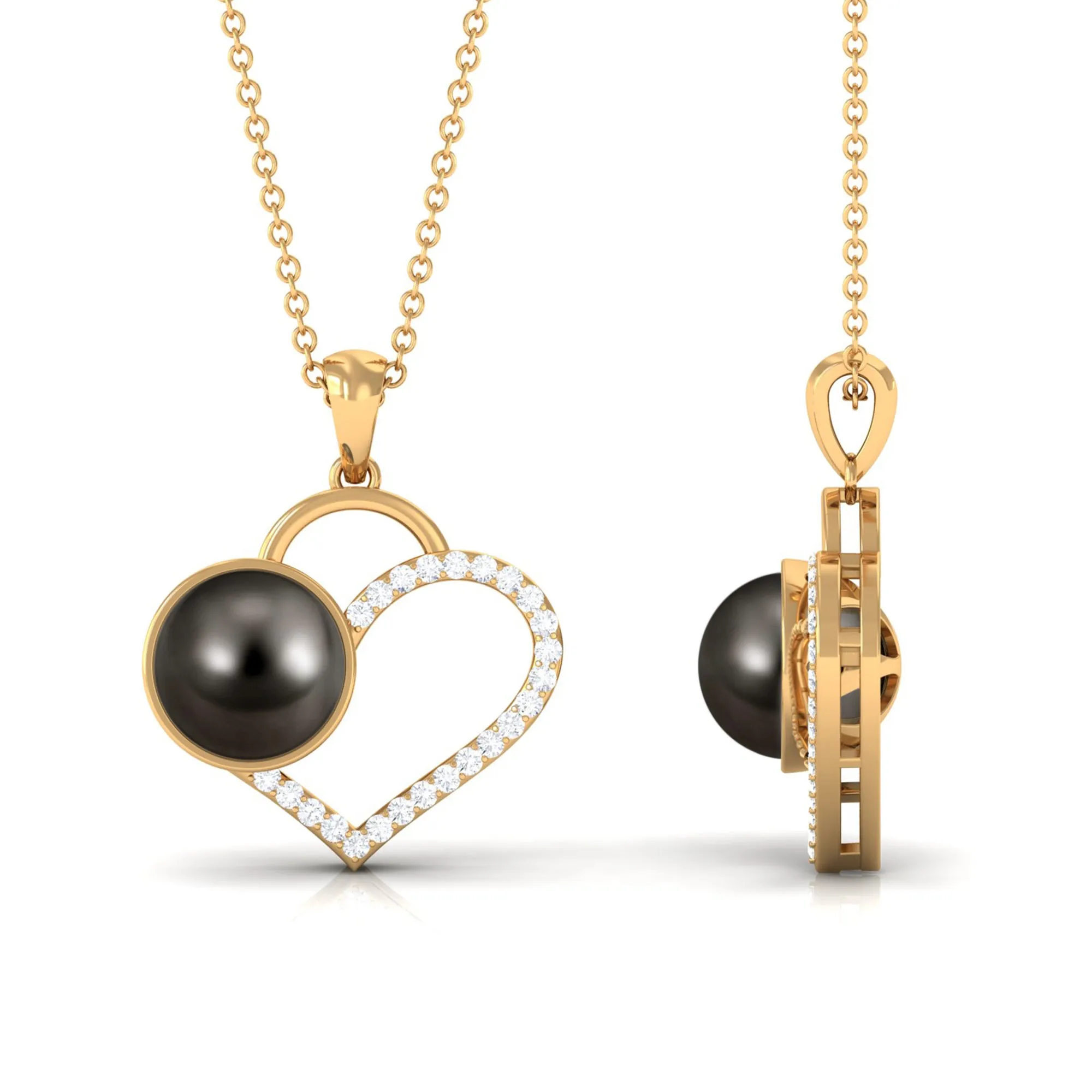 Tahitian Pearl and Diamond Open Heart Pendant Necklace