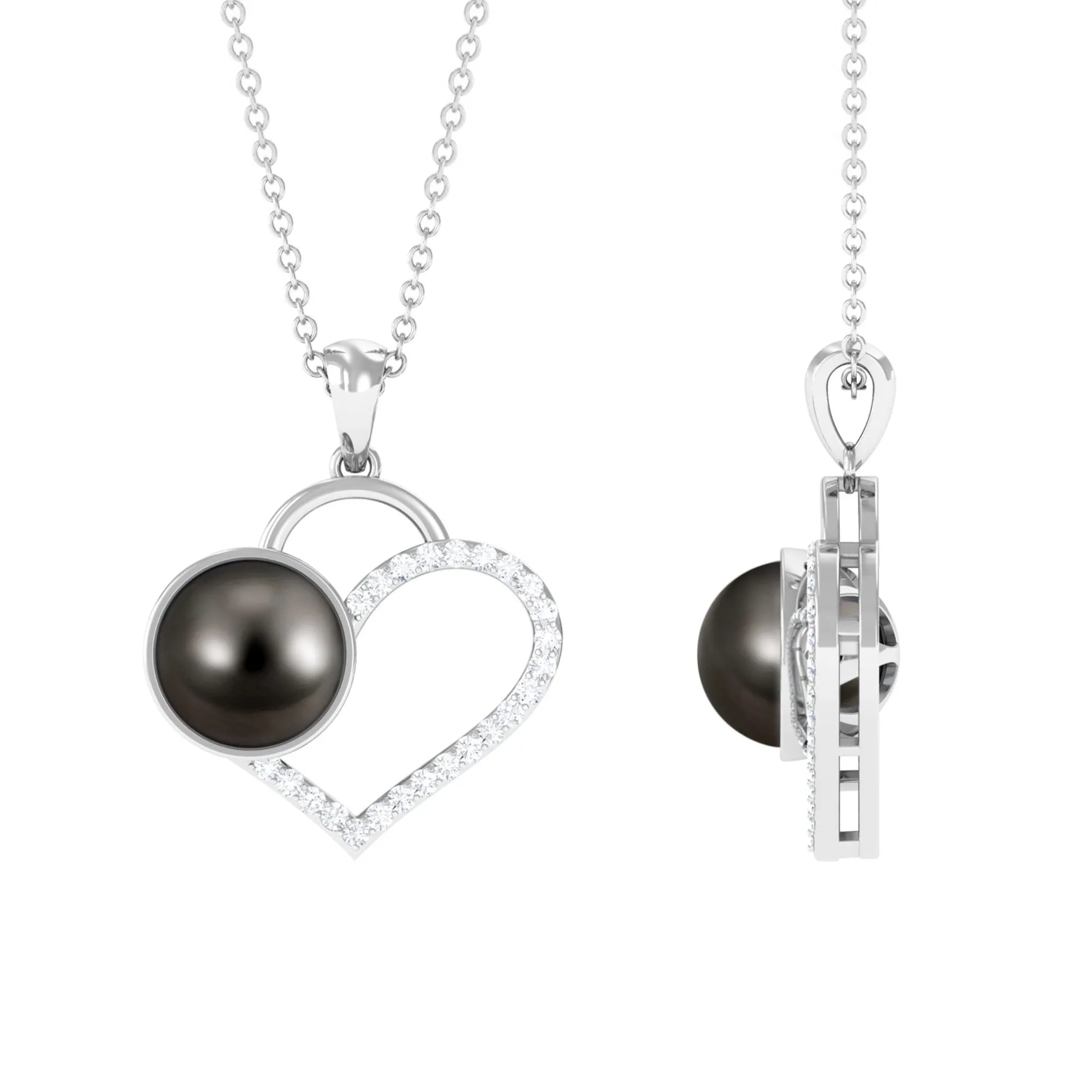 Tahitian Pearl and Diamond Open Heart Pendant Necklace
